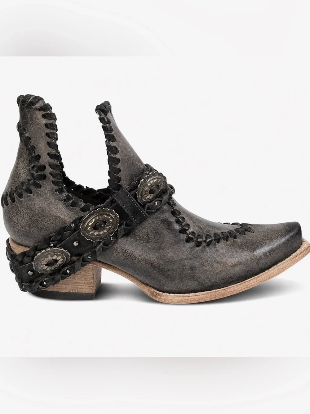 Freebird Whimsical Black Distressed Leather Western Booties Size 7 New With Box